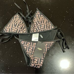 No name Black & Brown Logo String Bikini Swimsuit